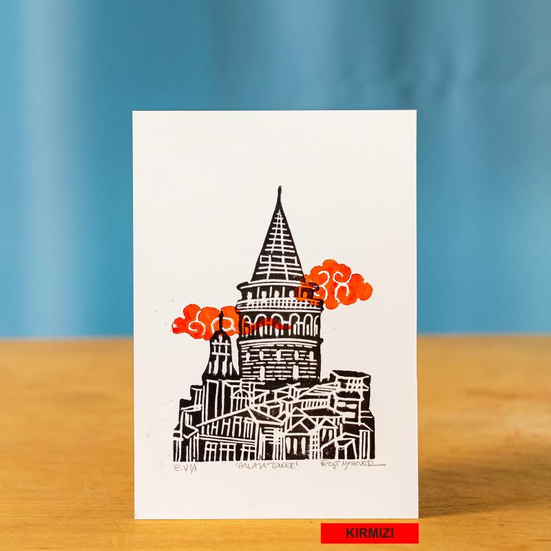 Galata Kulesi Linol Baskı