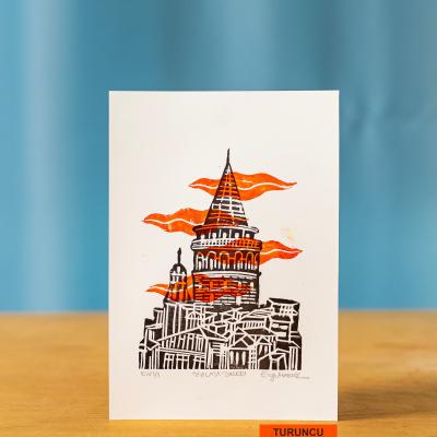 Galata Kulesi Linol Baskı