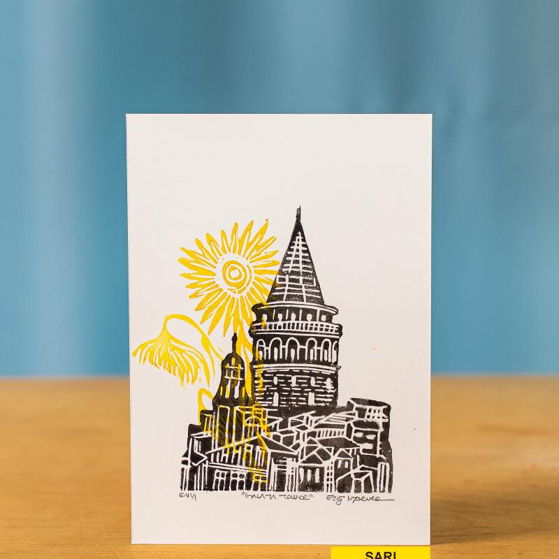 Galata Kulesi Linol Baskı